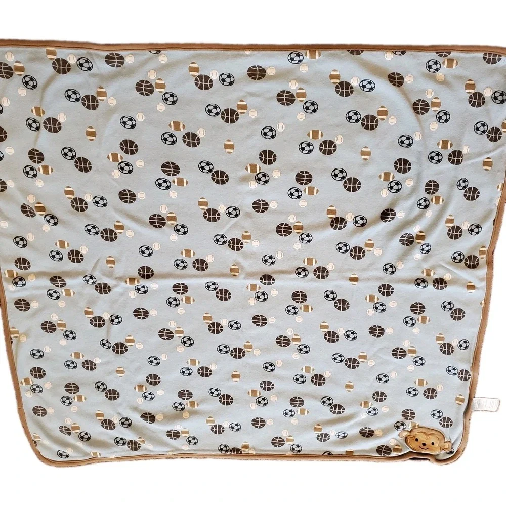 Carters Child of Mine Blue All Star Monkey Sports Balls Baby Receiving Blanket